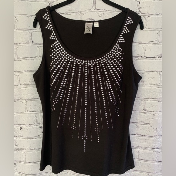 Marc Bouwer Embellished Black Tank Shell Top Scoop Neck Size Medium - Picture 5 of 5